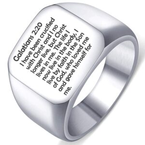 bible verse galatians 2:20 womens stainless steel religious christian wedding ring band