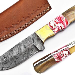 Smart & Sharp Custom Handmade Damascus Steel Hunting Knife/Skinning Knife AA-17236, 17237, 17238, 17239, 17240, 17241 and 17242 (Red & White Resin)