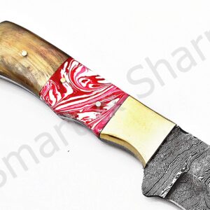 Smart & Sharp Custom Handmade Damascus Steel Hunting Knife/Skinning Knife AA-17236, 17237, 17238, 17239, 17240, 17241 and 17242 (Red & White Resin)