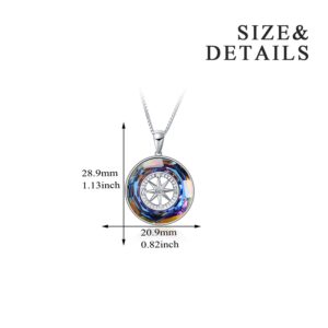 AOBOCO Compass Necklace Sterling Silver Circle Pendant Necklace with Color-Changed Crystal, Graduation Jewelry Gift for Women