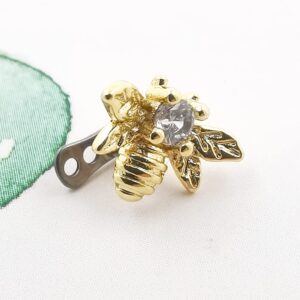 Excepro 1Pcs Dermal Anchor G23 Titanium Multicolor Plated Bees CZ Body Jewelry Anchor Dermal Tops (Yellow gold plated)