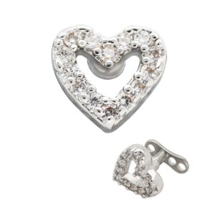 Excepro 1PCS Dermal Anchor G23 Titanium White Shiny Heart Shaped CZ Body Jewelry Anchor Dermal Tops