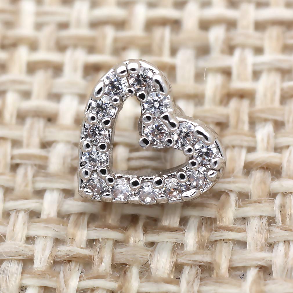 Excepro 1PCS Dermal Anchor G23 Titanium White Shiny Heart Shaped CZ Body Jewelry Anchor Dermal Tops