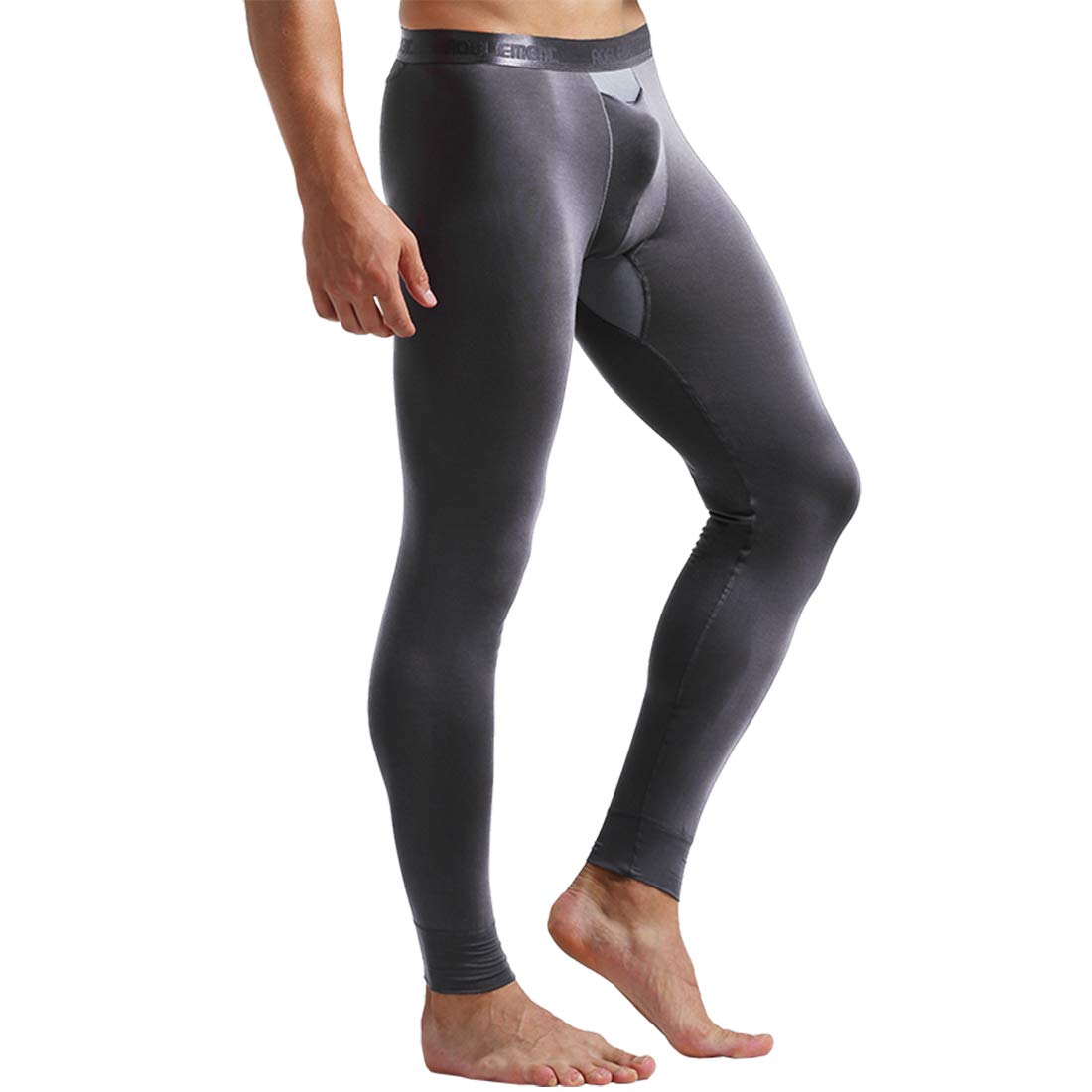 Ouruikia Men's Thermal Underwear Pants Modal Thermal Bottoms Long Johns Pants Underwear with Separate Pouch (Grey(only Bottom), US Large)