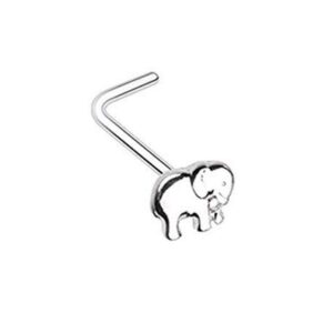 Amelia Fashion 20 Gauge Cute Wild Elephant L-Shape Nose Stud All 316L Surgical Steel (Steel Elephant)