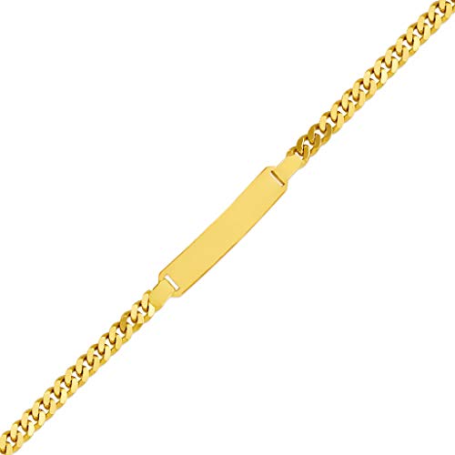 Link Id Bracelet - Unique Jewelry Gift for Her and Him - Heart 14k Gold Bar Bracelets – Free Customizable Personalized Engraving with Name - Brazalete Con Place 14k Oro - Size 6'' - 4MM Wide