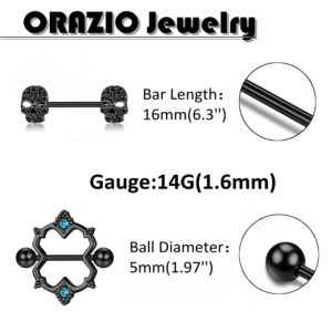 ORAZIO 7 Pairs 14G Nipplerings for Women Stainless Steel Heart Shape CZ Tongue Nipple Rings Barbell Piercing Body Jewelry