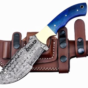 Ottoza Tracker Knife & Bone Handle - Damascus Hunting Knife - Horizontal Carry Knife Sheath 198