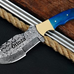 Ottoza Tracker Knife & Bone Handle - Damascus Hunting Knife - Horizontal Carry Knife Sheath 198