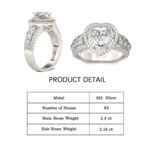 Jeulia Double Halo Heart Cut Ring 925 Sterling Silver CZ Solitaire Engagement Ring White Diamond Promise Rings with Side Stones Romantic Gift for Her (6.5)