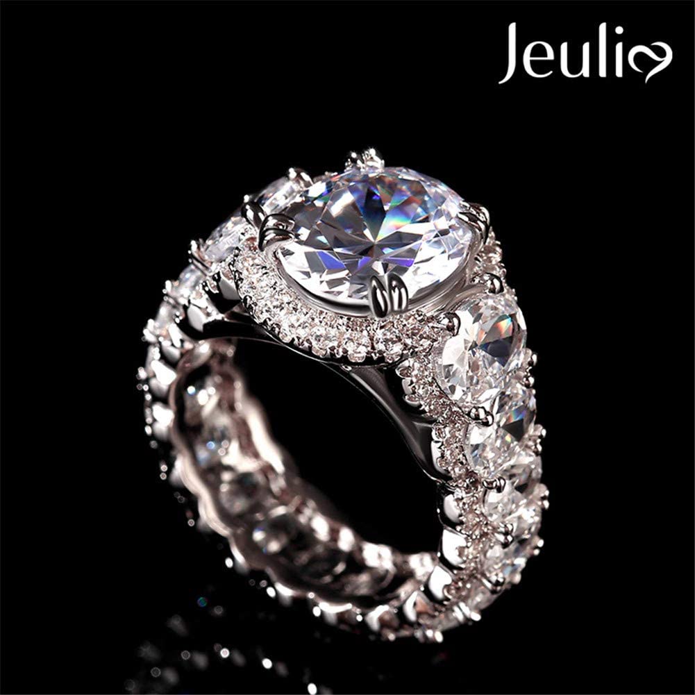 Jeulia 8.2 Carat Halo Rings for Women Sterling Silver Oval Cut Cubic Zirconia Wedding Rings CZ Solitaire Engagement Rings Romantic Jewelry Gift (5.5)