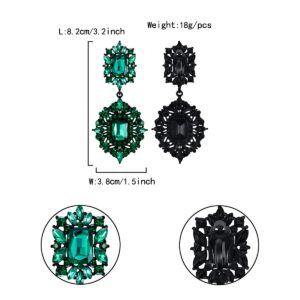 Flyonce Women's Rhinestone Crystal Art Deco Vintage Style Gatsby Clip-on Dangle Chandelier Earrings Green