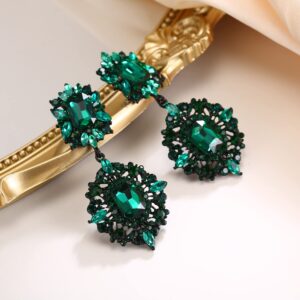 Flyonce Women's Rhinestone Crystal Art Deco Vintage Style Gatsby Clip-on Dangle Chandelier Earrings Green