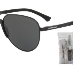 Emporio Armani EA2059 320387 61M Matte Black/Grey Aviator Sunglasses For Men+ BUNDLE with Designer iWear Eyewear Kit