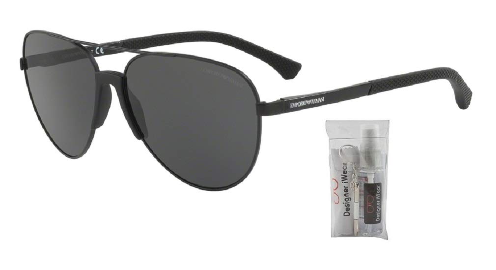 Emporio Armani EA2059 320387 61M Matte Black/Grey Aviator Sunglasses For Men+ BUNDLE with Designer iWear Eyewear Kit