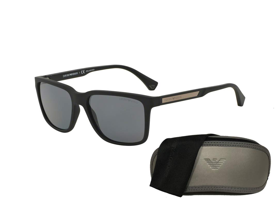 Emporio Armani EA4047 506381 56M Black Rubber/Grey Polarized Square Sunglasses For Men For Women + BUNDLE with Designer iWear Eyewear Kit.