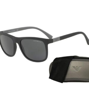 Emporio Armani EA4079 504287 57M Matte Black/Grey Square Sunglasses For Men+ BUNDLE With Designer iWear Eyewear Kit