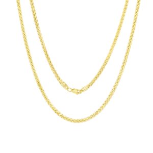 nuragold 10k yellow gold 2.5mm franco rounded palm wheat foxtail spiga chain pendant necklace, mens womens jewelry 16" 18" 20" 22" 24" 26" 28" 30"