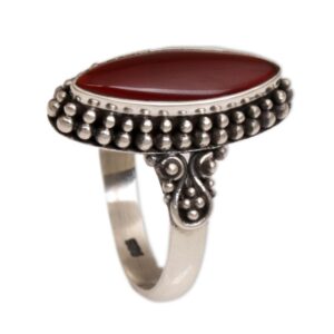 NOVICA Artisan Handmade Carnelian Ring Sterling .925 Sterling Silver Red Single Stone Indonesia Birthstone 'Fire and Courage'