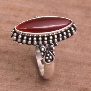 NOVICA Artisan Handmade Carnelian Ring Sterling .925 Sterling Silver Red Single Stone Indonesia Birthstone 'Fire and Courage'