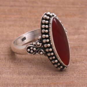 NOVICA Artisan Handmade Carnelian Ring Sterling .925 Sterling Silver Red Single Stone Indonesia Birthstone 'Fire and Courage'