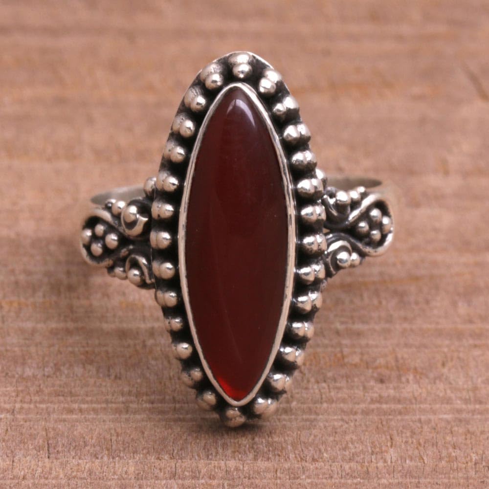 NOVICA Artisan Handmade Carnelian Ring Sterling .925 Sterling Silver Red Single Stone Indonesia Birthstone 'Fire and Courage'