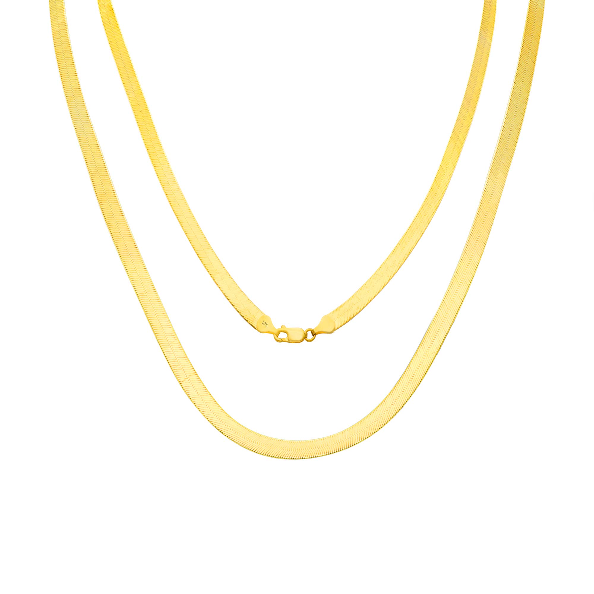 Nuragold 10k Yellow Gold 6mm Solid Herringbone Silky Flat High Polish Chain Necklace, Womens Mens Jewelry 16" 18" 20" 22" 24"