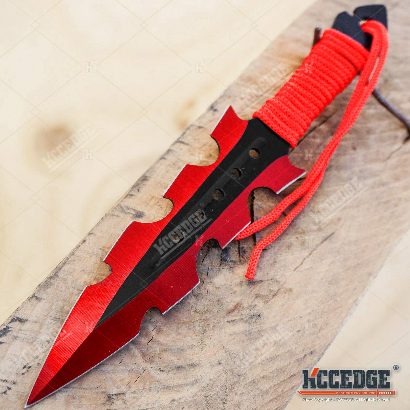 KCCEDGE BEST CUTLERY SOURCE Tactical Knife Survival Knife Hunting Knife 7.5" Ripper Throwing Knives Set Fixed Blade Knife Razor Sharp Edge Camping Accessories Survival Kit Tactical Gear 74397 (Red)