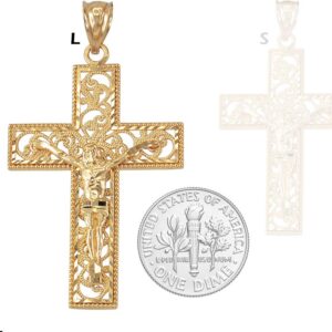 10K Yellow Gold Filigree Crucifix Cross DC Pendant (Large)