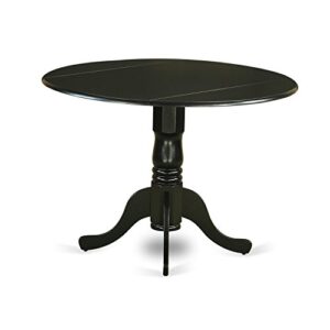 East West Furniture DLBR5-BLK-17 Dublin 5 Piece Kitchen Set Includes a Round Dining Room Table with Dropleaf and 4 Light Sable Linen Fabric Parsons Chairs, 42x42 Inch, Black