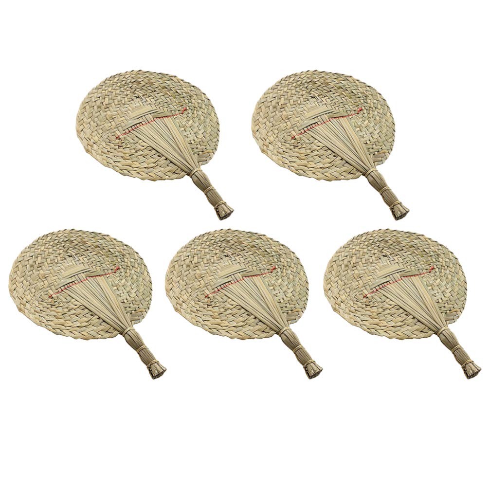 HEALLILY 5pcs Hand Woven Fan Woven Hand Fan Natural Fans Wedding Decor Woven Fans for Weddings Fans Wedding Vintage Decor Chinoiserie Decor Handmade Fan Heart Bamboo Palm Summer Elder