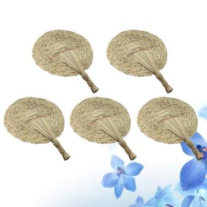 HEALLILY 5pcs Hand Woven Fan Woven Hand Fan Natural Fans Wedding Decor Woven Fans for Weddings Fans Wedding Vintage Decor Chinoiserie Decor Handmade Fan Heart Bamboo Palm Summer Elder