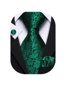 barry.wang emerald green ties silk flower paisley necktie for men set wedding st. patrick's day