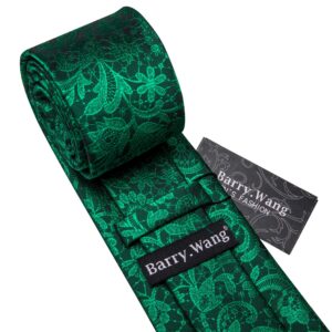 Barry.Wang Emerald Green Ties Silk Flower Paisley Necktie for Men Set Wedding St. Patrick's Day