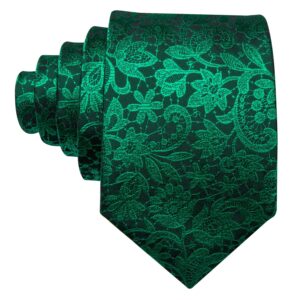 Barry.Wang Emerald Green Ties Silk Flower Paisley Necktie for Men Set Wedding St. Patrick's Day