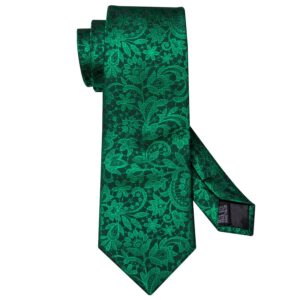 Barry.Wang Emerald Green Ties Silk Flower Paisley Necktie for Men Set Wedding St. Patrick's Day