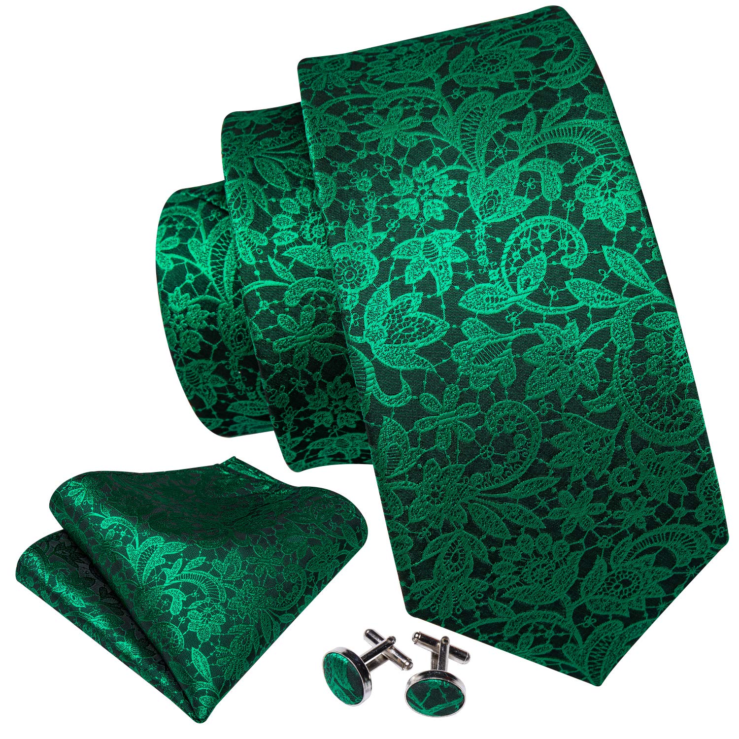 Barry.Wang Emerald Green Ties Silk Flower Paisley Necktie for Men Set Wedding St. Patrick's Day