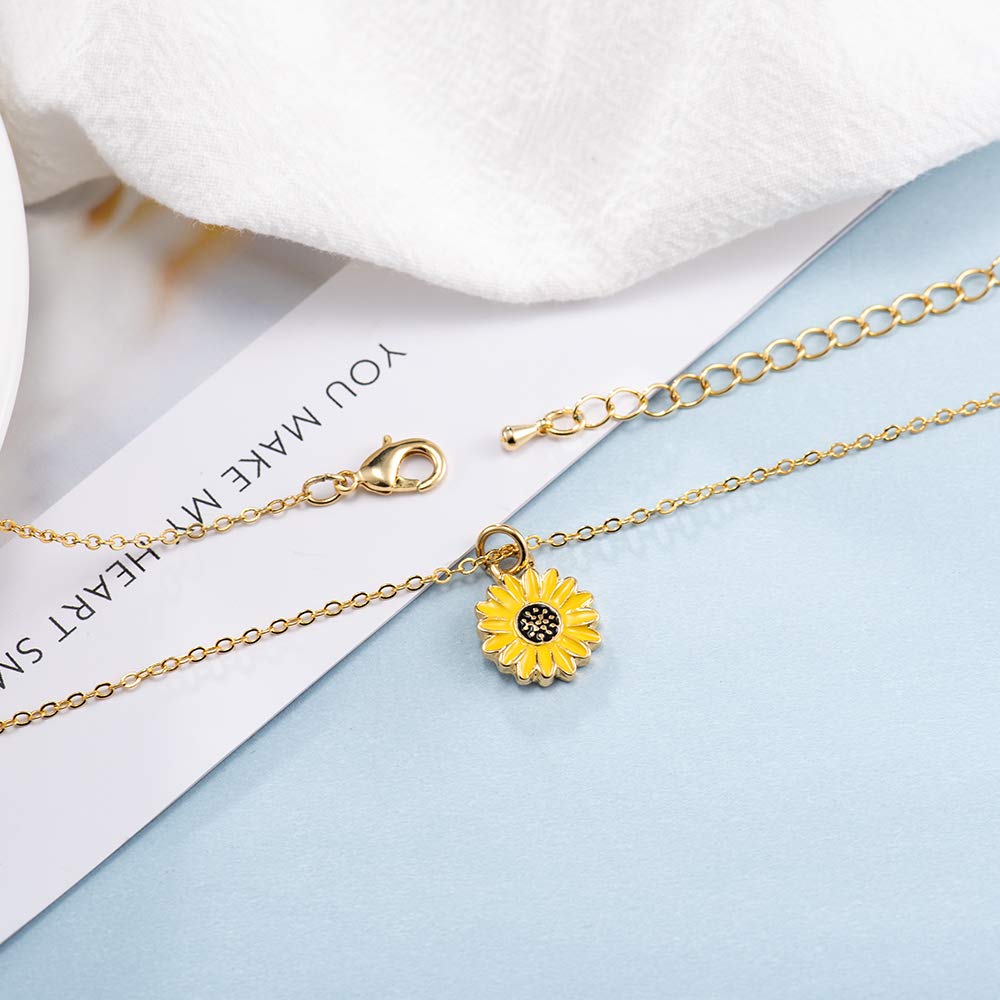 Jeka Sunflower Pendant Boho Necklace Friendship Jewelry for Women Daughter Wife Mother Adjustable 18-20.5 Inches