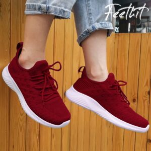 Feethit Womens Slip On Walking Shoes Non Slip Running Shoes Breathable Workout Shoes Lightweight Gym Sneakers Burgundy Size 9