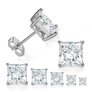 5 pairs 18k white gold plated princess cut clear cubic zirconia stud earring pack