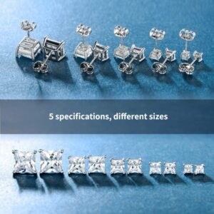 5 Pairs 18K White Gold Plated Princess Cut Clear Cubic Zirconia Stud Earring Pack