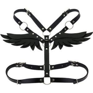 fm fm42 black o ring waist belt body caged harness with angel wings pn2670