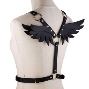 FM FM42 Black O Ring Waist Belt Body Caged Harness with Angel Wings PN2670