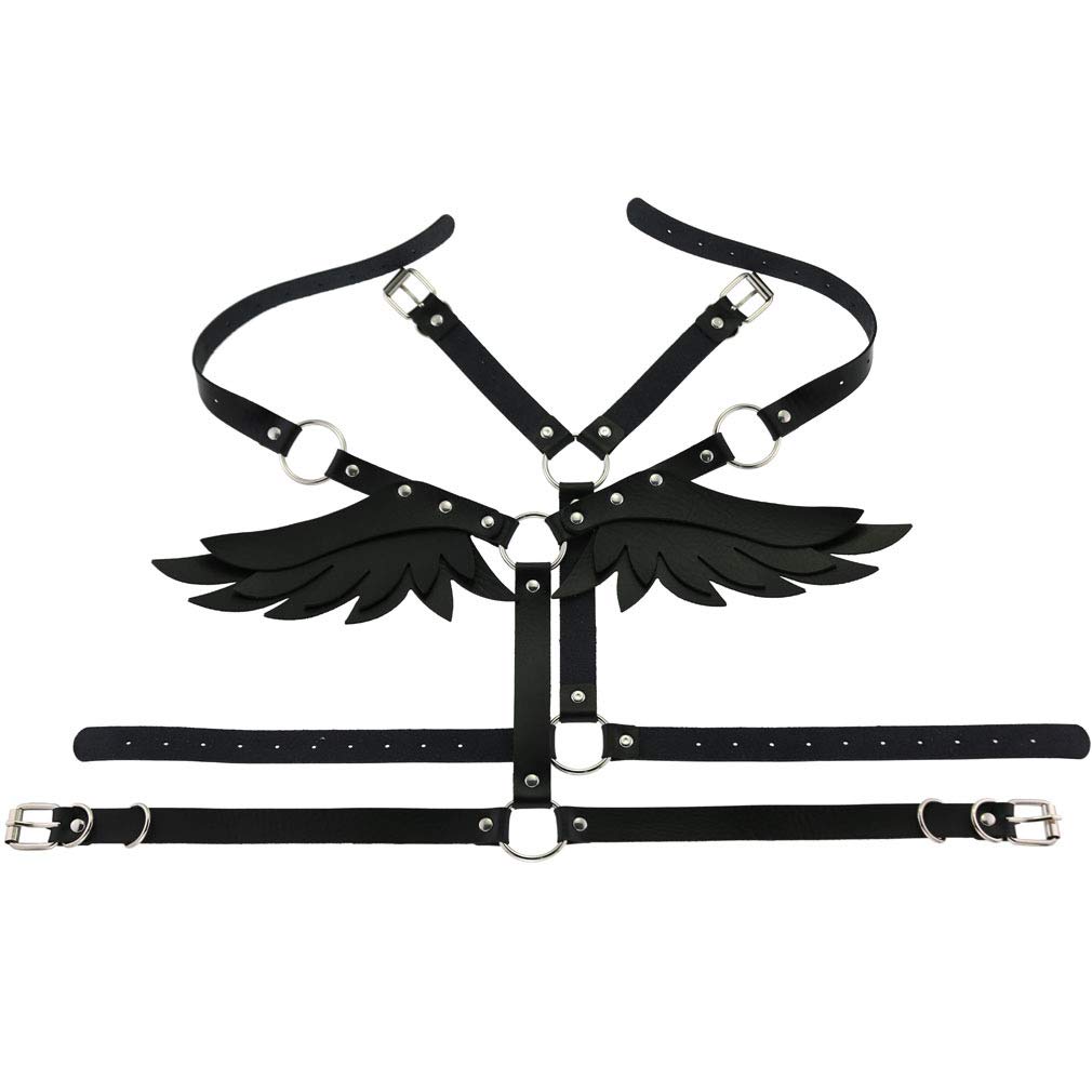 FM FM42 Black O Ring Waist Belt Body Caged Harness with Angel Wings PN2670