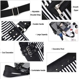 Women Fashion Rivet Handbag Purse Luminous Canvas Punk Tote with Shoulder Strap Crossbody Bag Large Capacity Black (Striped-Luminous)