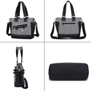 Women Fashion Rivet Handbag Purse Luminous Canvas Punk Tote with Shoulder Strap Crossbody Bag Large Capacity Black (Striped-Luminous)