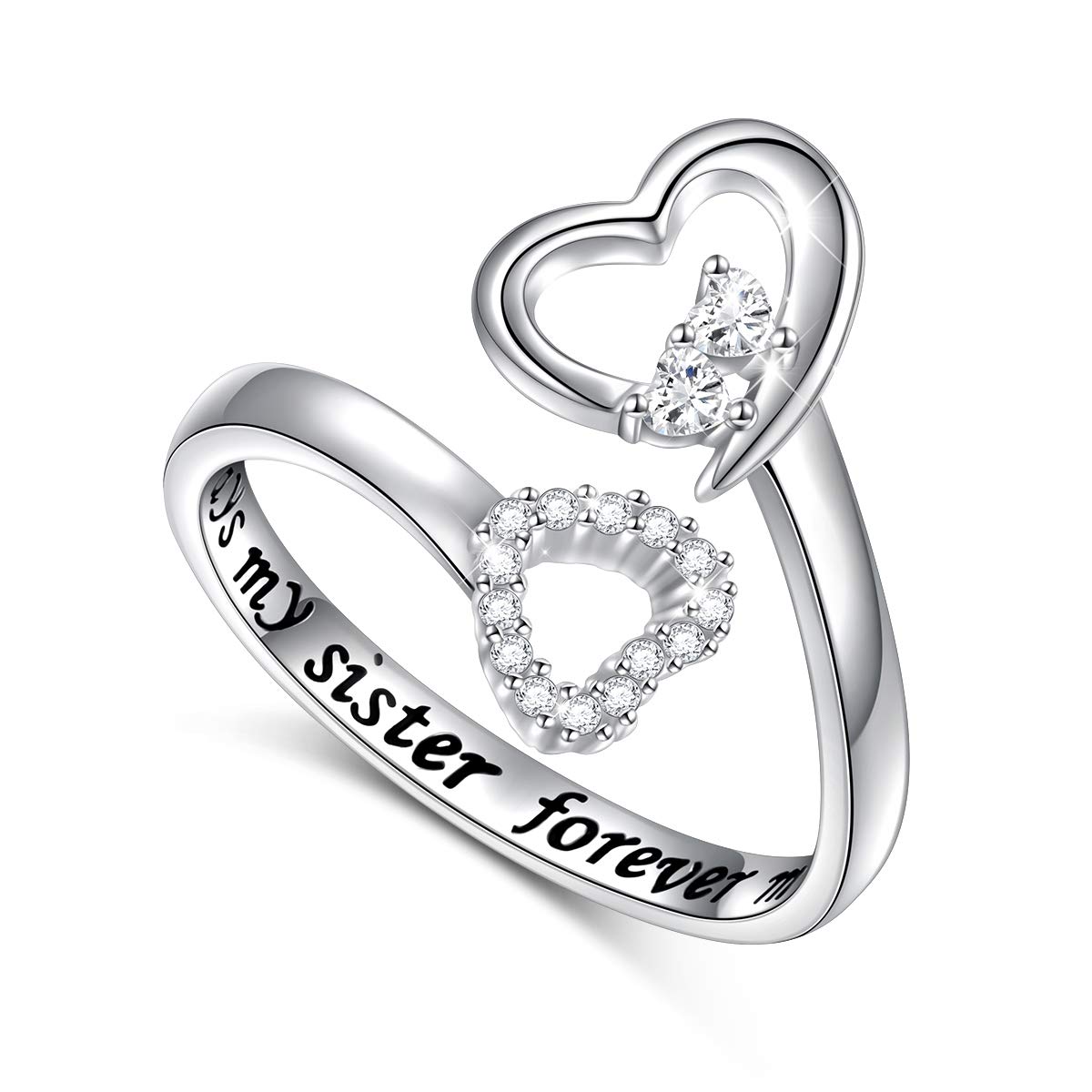 Ladytree Sterling Silver Always My Sister Forever My Friend Double Heart Ring Size 8