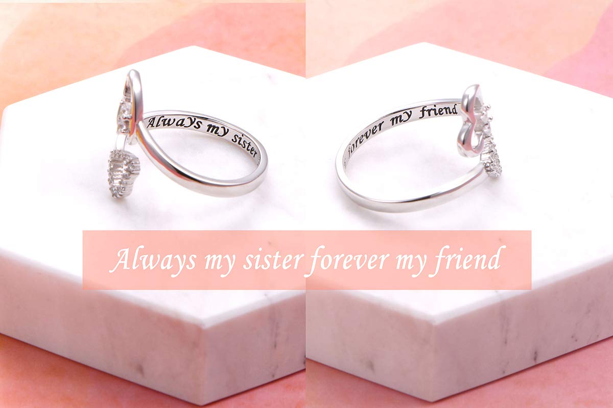 Ladytree Sterling Silver Always My Sister Forever My Friend Double Heart Ring Size 8