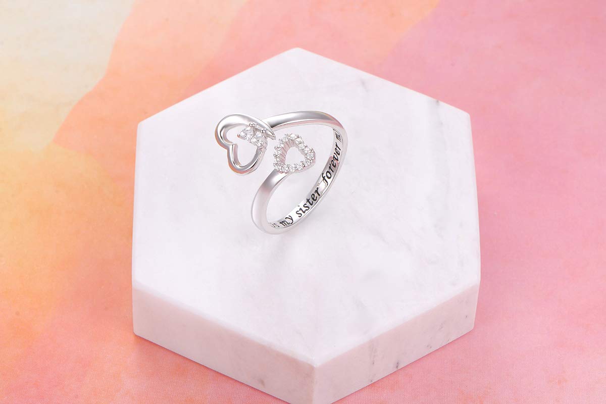 Ladytree Sterling Silver Always My Sister Forever My Friend Double Heart Ring Size 8