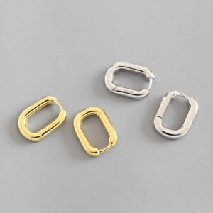 11mm Small Hoop Earrings Sterling Silver for Women Girls Minimalist Oval Tube Round Endless Huggie Hoops Hinged Earring Fashion Jewelry Gold Plated (Silver)